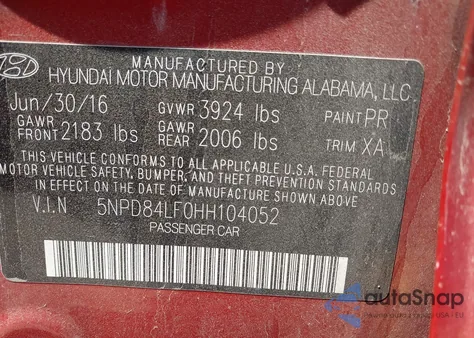 2017 Hyundai Elantra Se z USA, uszkodzony, nr VIN 5NPD84LF0HH104052